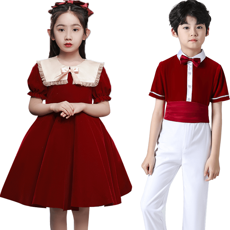 六一儿童演出服小学生合唱服装女童朗诵表演服爱国舞蹈连衣裙