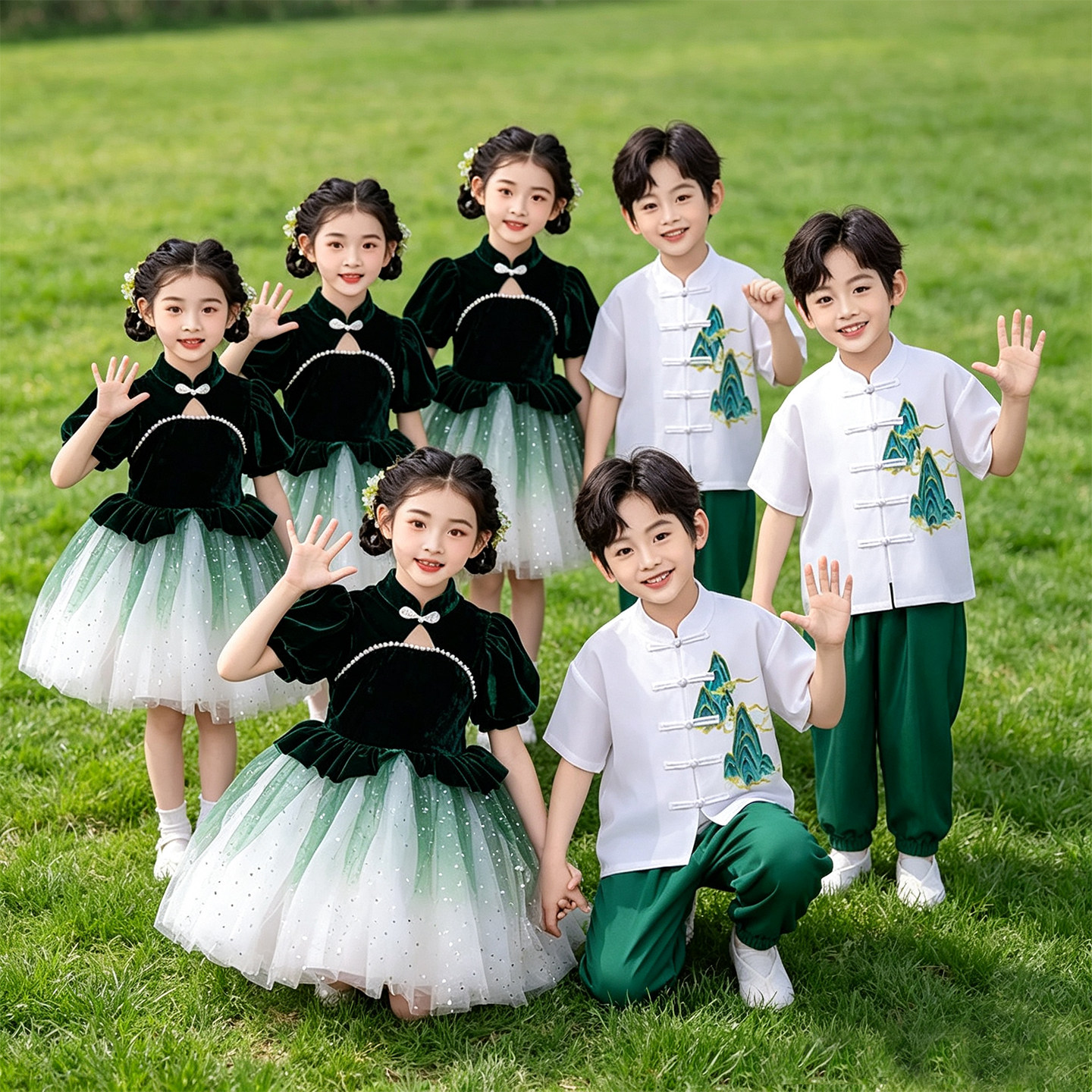 儿童六一演出服合唱小学生表演服幼儿园新中式国风舞蹈服新款梅花 - 实物图