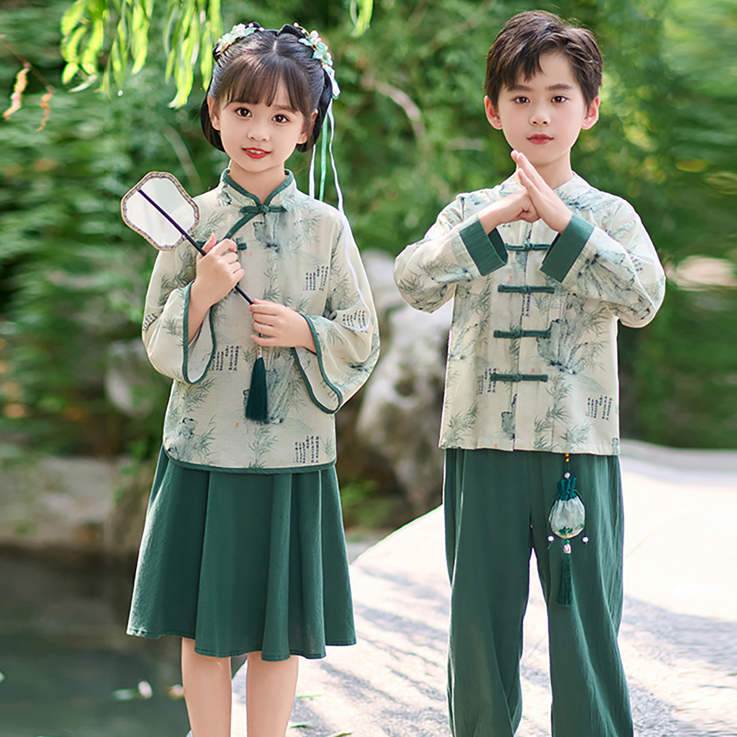 六一儿童合唱演出服中国风男女童