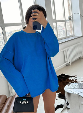 2026 women clothes欧美春新款跨境女装粉色长袖宽松纯色针织打底