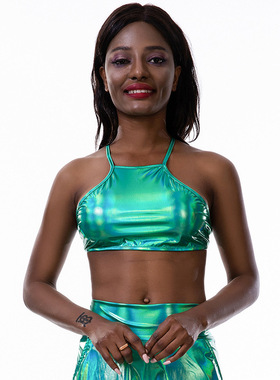 2026 women clothes 亮皮系带性感泳衣 镭射幻彩舞台派对表演女装