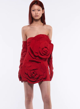 women clothes跨境新品欧美风性感红色抹胸裙子小众气质高端装饰
