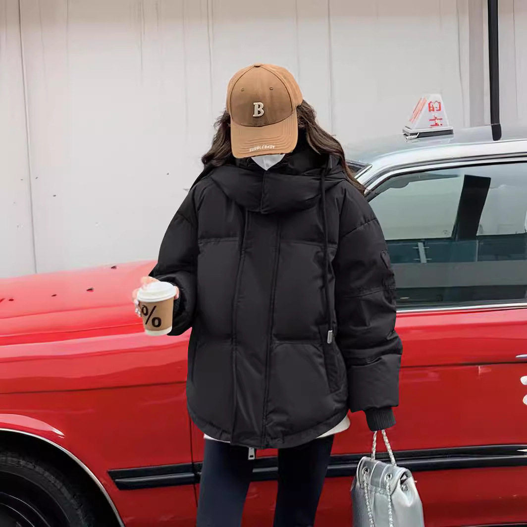 2026 women clothes棉衣女冬季新款韩版灰色爱心短款羽绒棉服学生