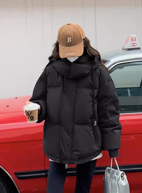 2026 women clothes棉衣女冬季新款韩版灰色爱心短款羽绒棉服学生