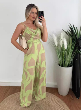 2026 women clothes25年新款女装气质通勤吊带连体直筒长裤-88208