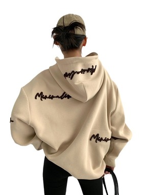 2026 women clothes新款 美式复古灰色连帽薄款卫衣女秋冬设计感