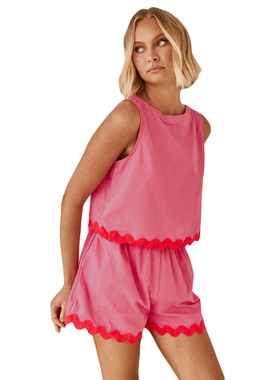 2026 women clothes年春夏新款舒适休闲纯色无袖短裤套装女-88165