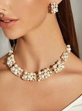 pearl necklaces set earrings jewelry women 珍珠潮女项链饰品