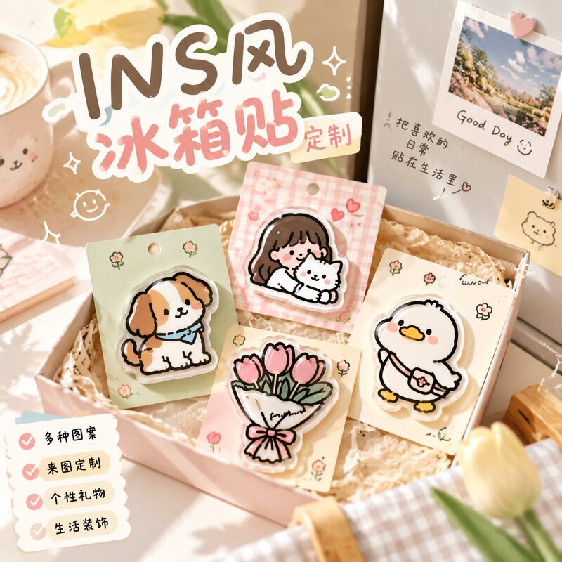 亚克力冰箱贴定制Ins风可爱卡通滴胶磁吸贴diy来图自制文创意周边