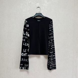 套头罗纹针织衫 外贸出口欧美大牌Des 长袖 l.女黑色粘纤棉修身