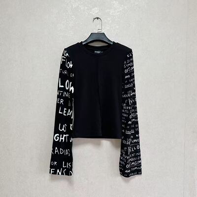 外贸出口欧美大牌Des*gu*l.女黑色粘纤棉修身长袖套头罗纹针织衫