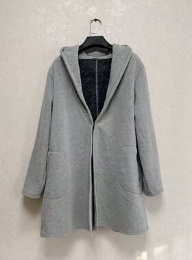 出口日单Respighi女加厚绒连帽插兜卫衣棉休闲中长款宽松开衫外搭