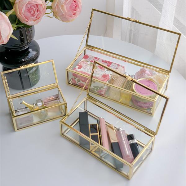 简约轻奢金边珠宝收纳盒欧式透明玻璃首饰盒精致消磁盒防氧化摆件