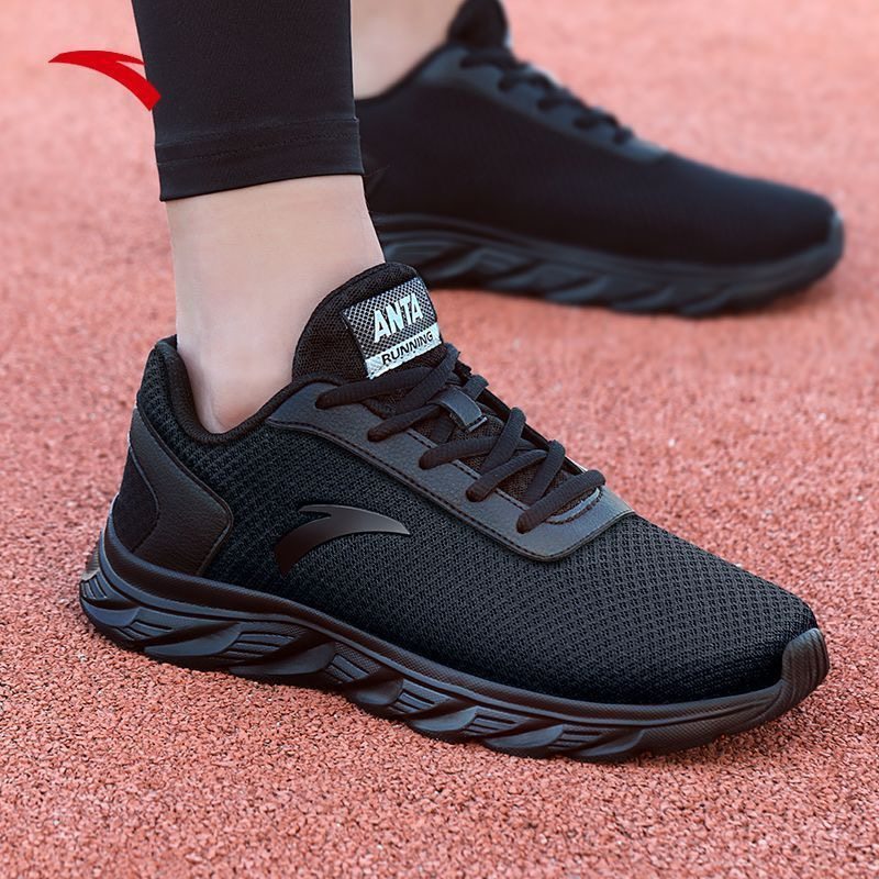 安踏运动鞋2025冬季网面透气男鞋黑色防滑旅游鞋超轻软底跑步鞋