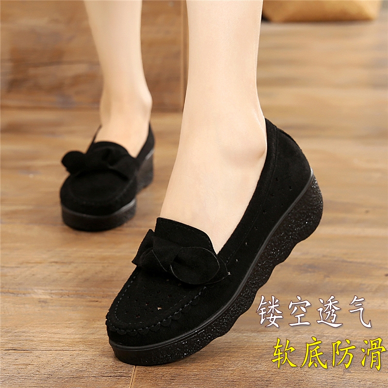 老北京女单鞋夏新款豆豆鞋镂空