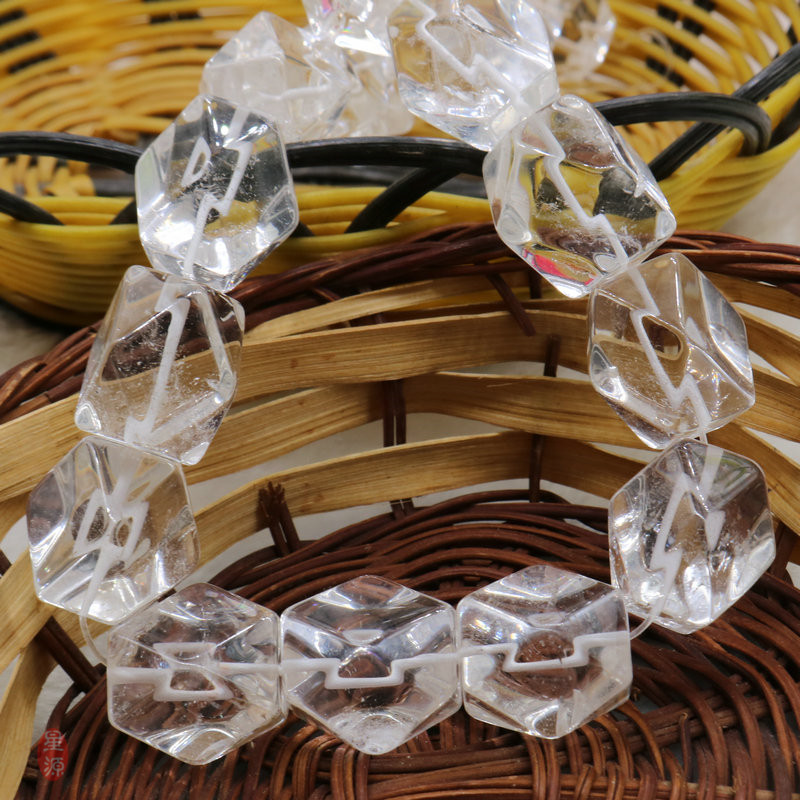 天然a级白水晶长方体切角八角切面白水晶原石散珠串通diy饰品配件