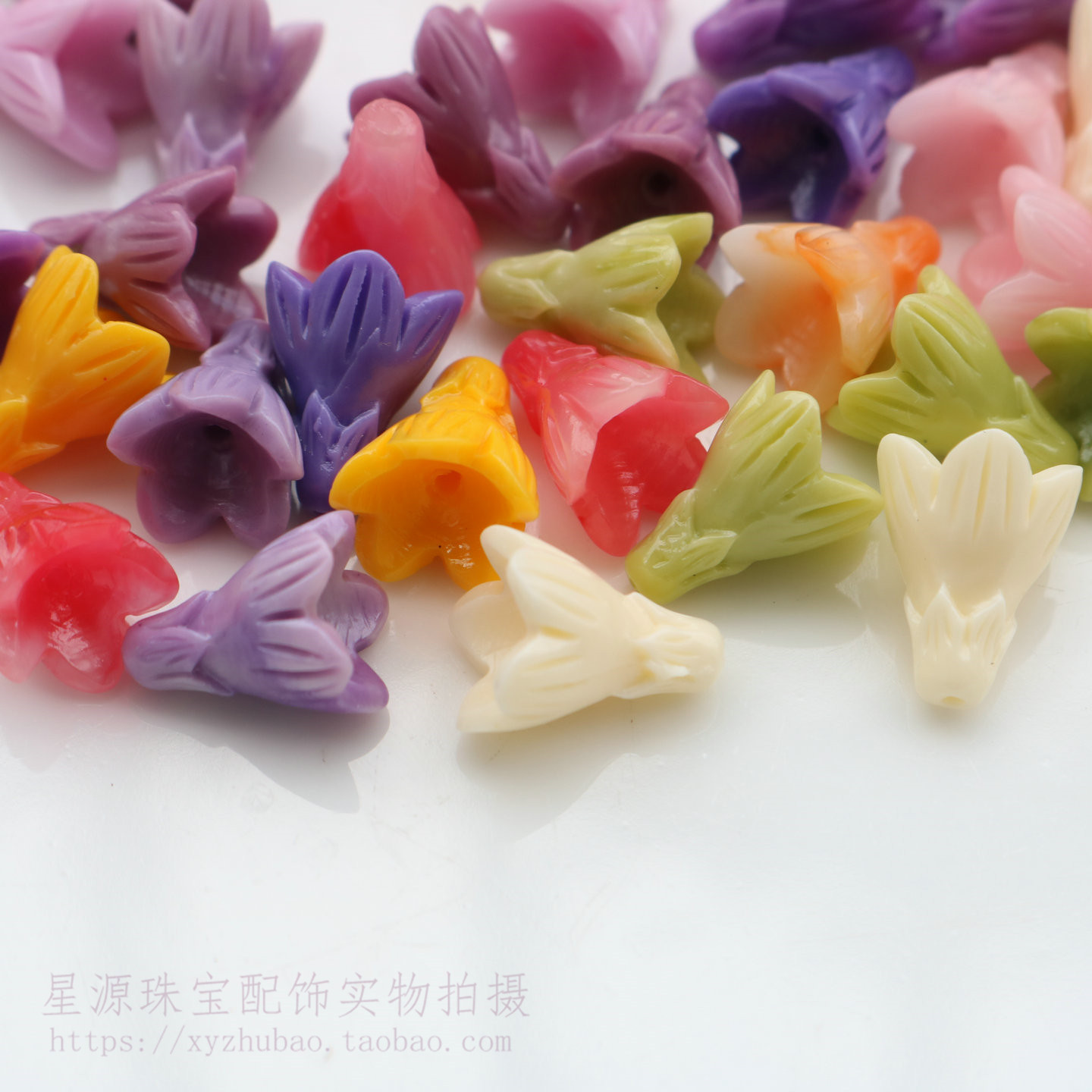 贝壳粉压长角樱花 亚克力热缩长脚樱花头饰项链发簪子材料diy配件