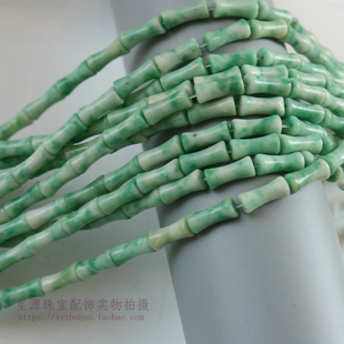 天然翠玉竹节青玉管状散珠 古风发簪手链骨节圆管珠子diy饰品配件
