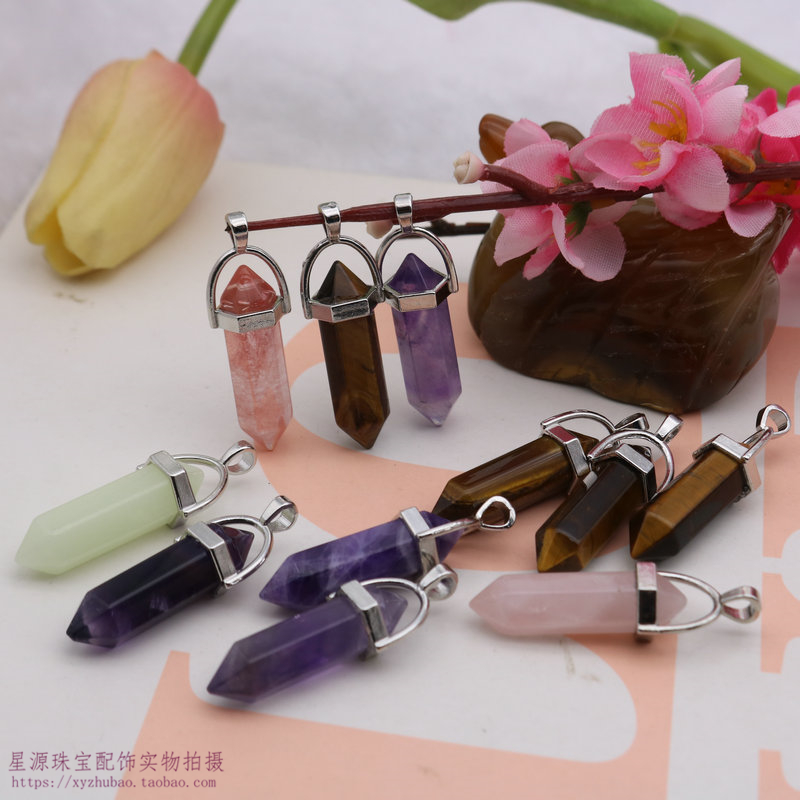 粉晶虎眼紫水晶六角吊坠