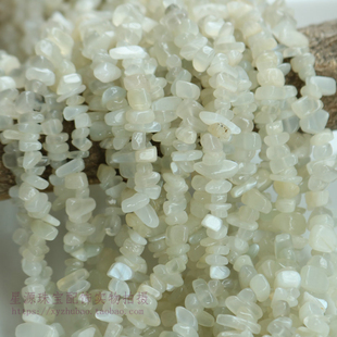 A货天然白月光石随形碎石散珠子猫眼有孔碎石diy串珠手作材料配件