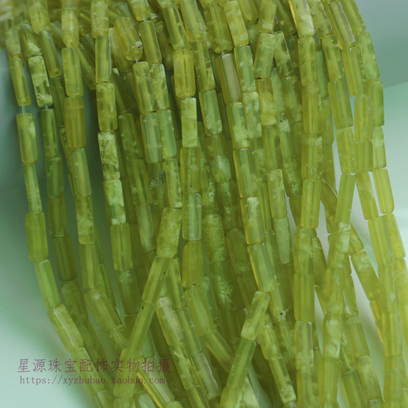 天然岫玉青提奶盖立体长条长方珠