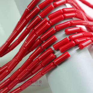 4*13mm天然红玉髓圆管珠 仿珊瑚红色小管子串珠半成品diy饰品配件