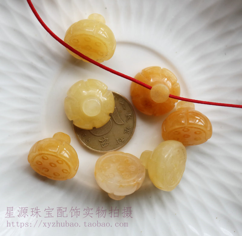 天然黄玉莲蓬吊坠 雕刻戈壁玉莲子 头饰流苏材料 diy发簪饰品配件