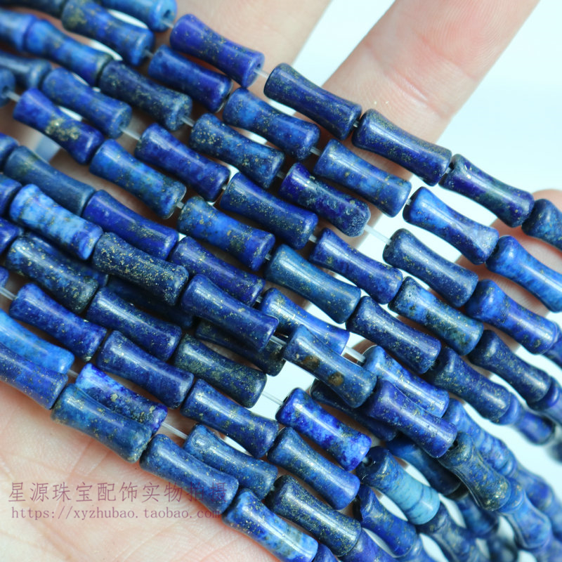 天然青金石手工切圆管珠竹节散珠