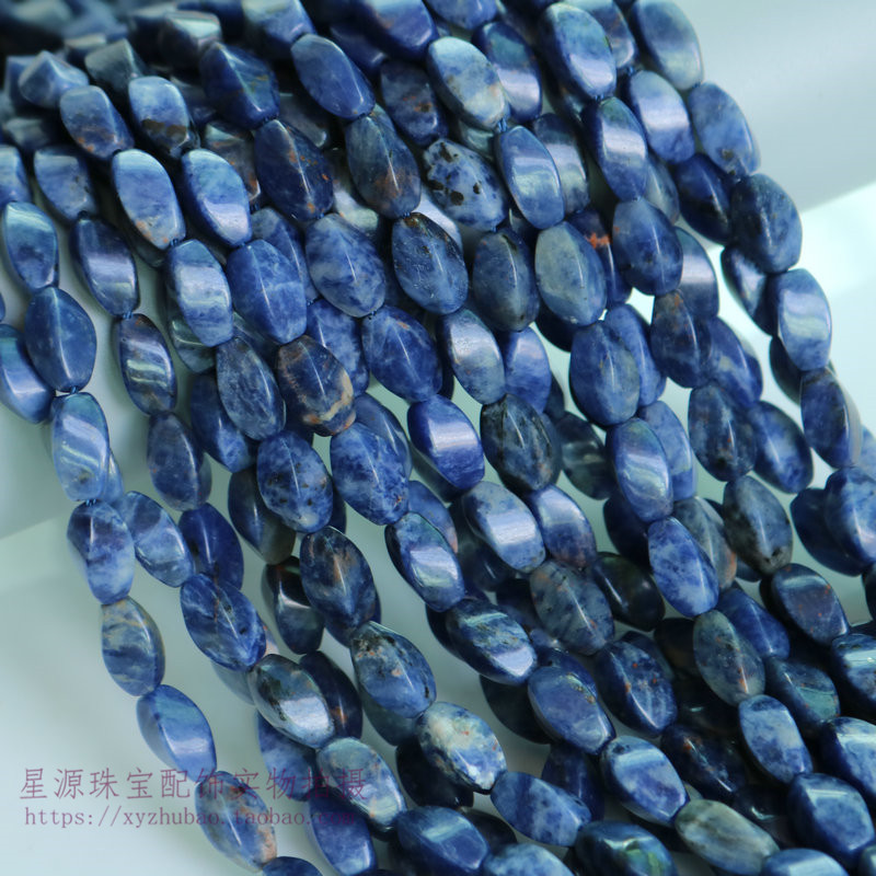 天然蓝纹石扭形桶珠 方钠石米珠麻花散珠手工串珠材料diy饰品配件