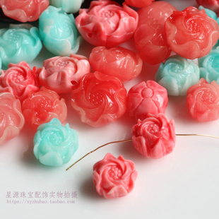 珊瑚贝壳粉压出水芙蓉花石粉粉压牡丹花古风发簪胸针配花 diy配件