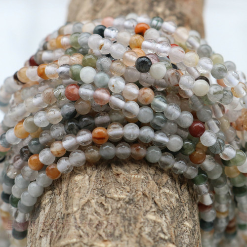 3mm天然彩发晶圆珠散珠DIY配件