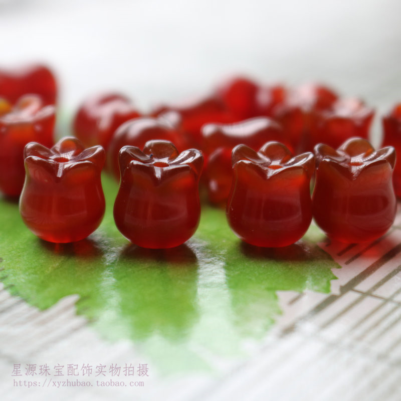 天然红玛瑙铃兰花优红玛瑙手工雕刻花苞 耳饰发簪材料diy饰品配件