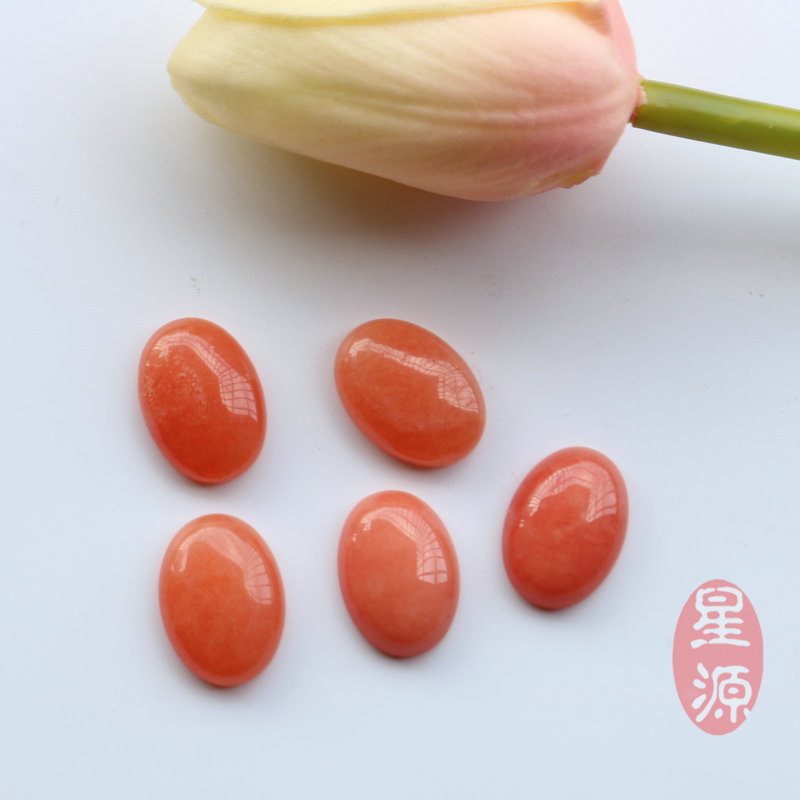 天然平底椭圆形 橘红玉髓玛瑙戒面贴片 diy戒指吊坠耳钉饰品配件