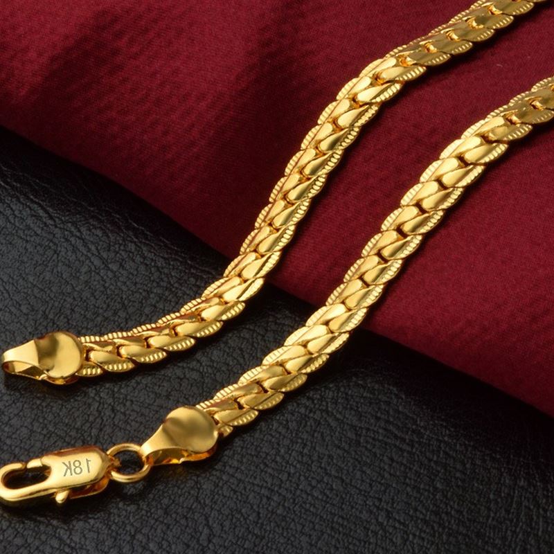 金项链 Gold Color bracelet fashion jewelry 5mm 18K men chain