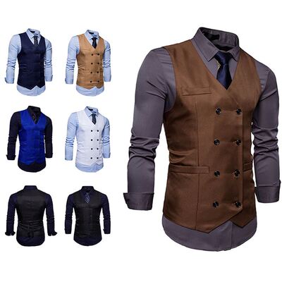 男士双排扣休闲马甲Men Suit Vest Slim Dress Casual Waistcoat