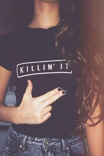 Women black t-shirt fashion summer leisure top shirts girl