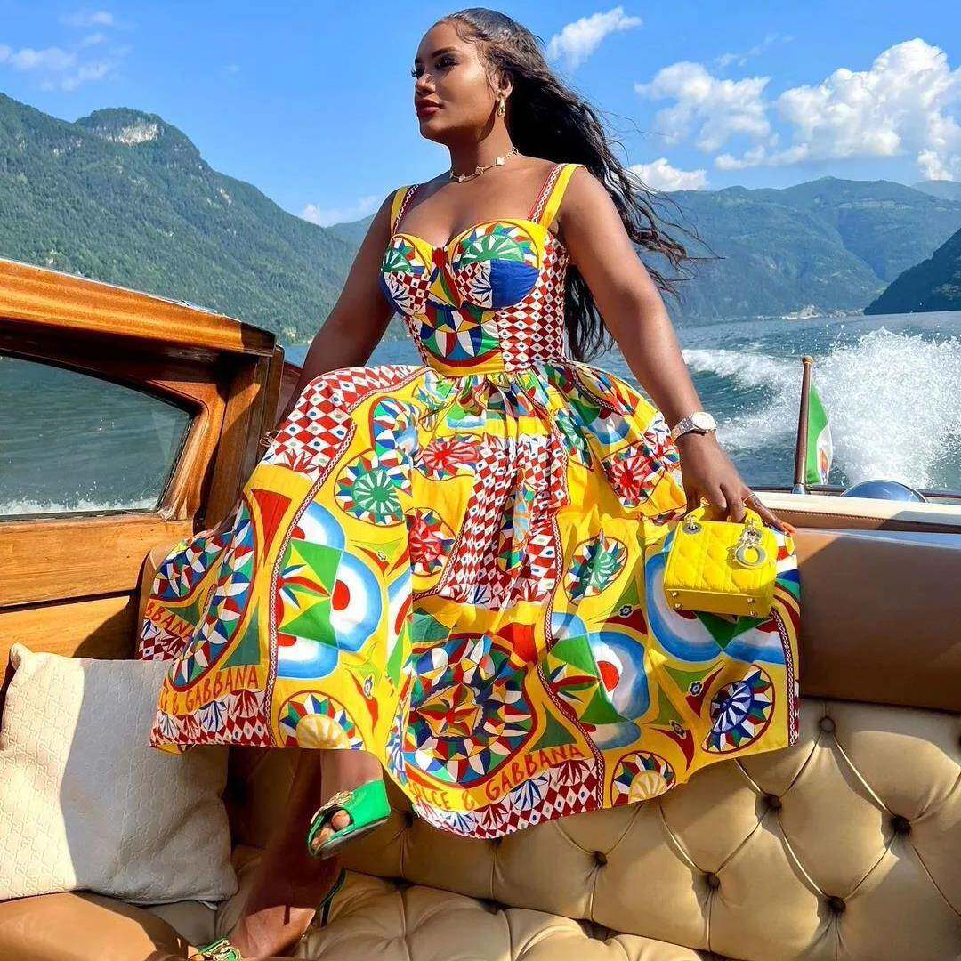 非洲女装抹胸吊带长裙海边度假收腰显瘦印花连衣裙African dress