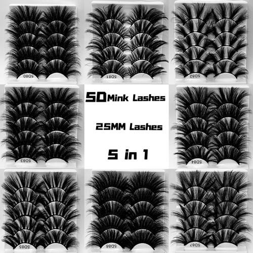 5Pair Fluffy Lashes 25mm Lashes Long Thick False Eyelashes