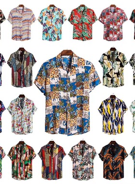 2021 summer new men's printed short-sleeved shirt casual