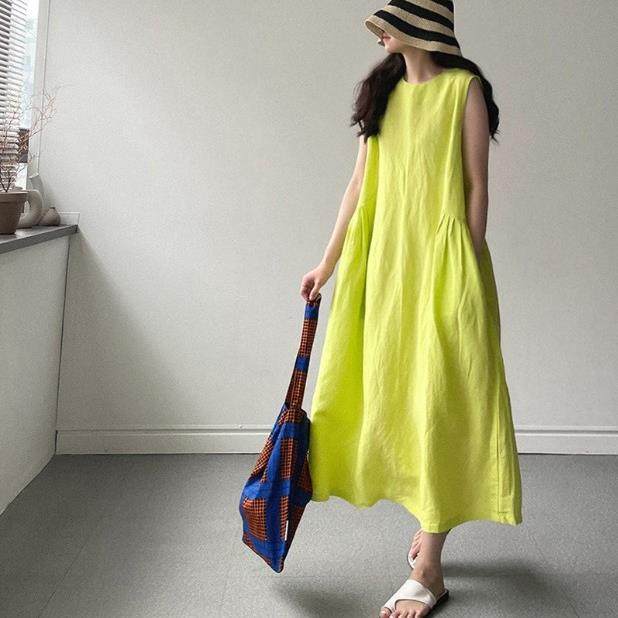 慵懒冷淡风背心裙波西米亚海边度假风中长款无袖棉麻连衣裙
