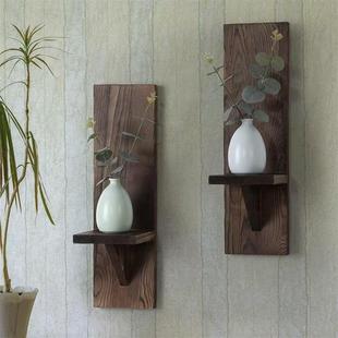 木制墙壁蜡烛壁灯架乡村风格 木制柱状蜡烛壁灯储物木架 壁挂式