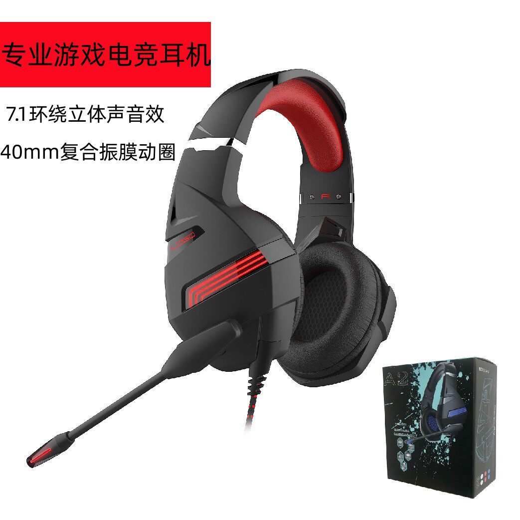 跨境工厂直销A2头戴式游戏耳机电竞PS4/电脑耳机带LED灯耳麦线控