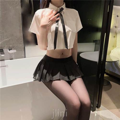 加大码可爱白衬衫学生装超短裙
