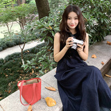 设计感系带圆领背心连衣裙女夏2025新款高腰显瘦气质时尚A字长裙，女装连衣裙，2C136