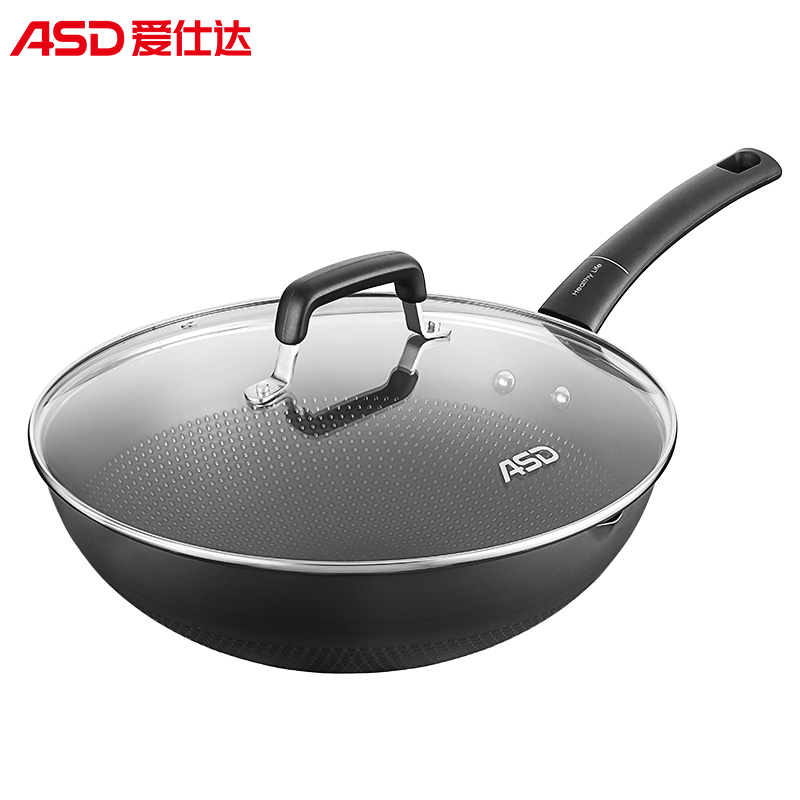 爱仕达asd炒锅炒菜锅轻量不锈无涂层精铁锅圆底煤燃气明火专用