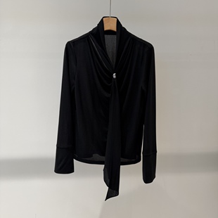 女百搭垂感休闲上衣L460209 云艾诺丝V领系带飘带衬衫 2026春季 新款