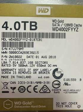 WD 西部数据 WD4002FYYZ。4TB企业级硬盘720议价