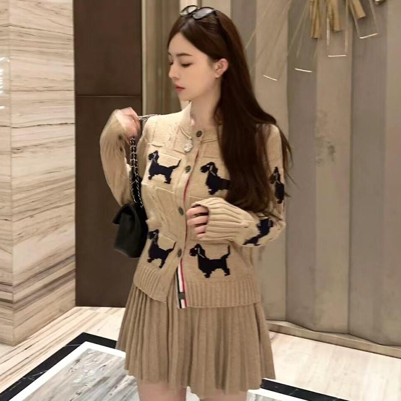 小众设计感狗狗麻花慵懒圆领针织上衣短款开衫毛衣外套女秋冬潮牌