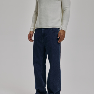 AaNn 复古石磨法式直筒宽松蓝色牛仔裤法工裤休闲裤