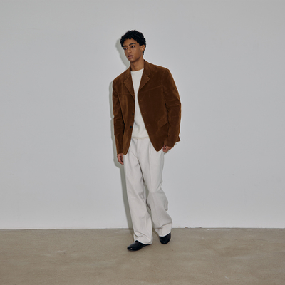 AaNn 宽松廓形分割剪裁麂皮三粒扣西装外套